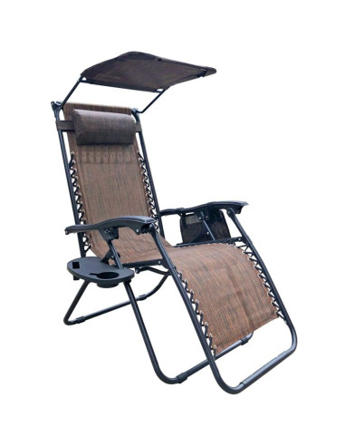 Leżak ogrodowy składany wielofunkcyjny z daszkiem 173x52/65x110cm brązowy