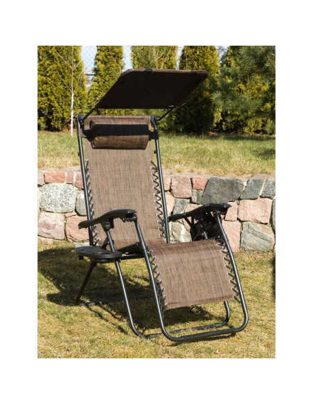Leżak ogrodowy składany wielofunkcyjny z daszkiem 173x52/65x110cm brązowy