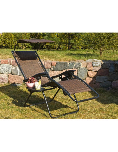 Leżak ogrodowy składany wielofunkcyjny z daszkiem 173x52/65x110cm brązowy