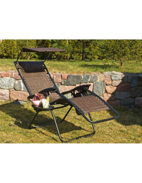 Leżak ogrodowy składany wielofunkcyjny z daszkiem 173x52/65x110cm brązowy