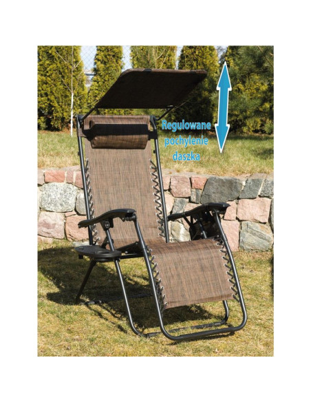 Leżak ogrodowy składany wielofunkcyjny z daszkiem 173x52/65x110cm brązowy