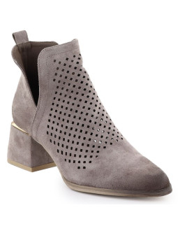 Zamszowe botki damskie na obcasie ażurowe szare potocki sz12356