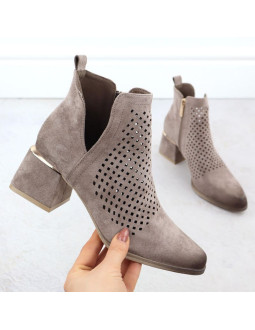 Zamszowe botki damskie na obcasie ażurowe szare potocki sz12356 2