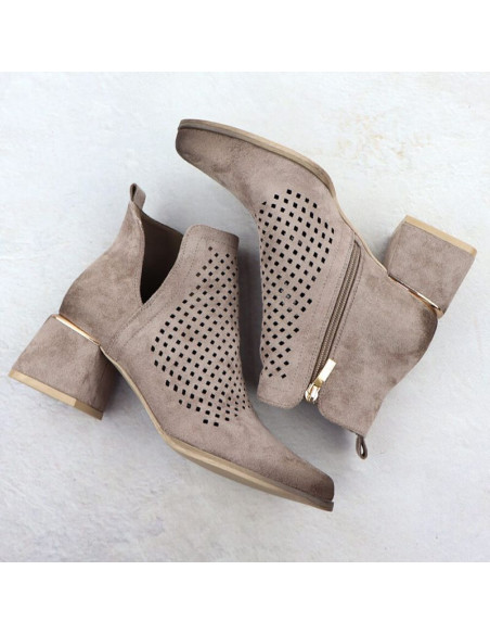 Zamszowe botki damskie na obcasie ażurowe szare potocki sz12356