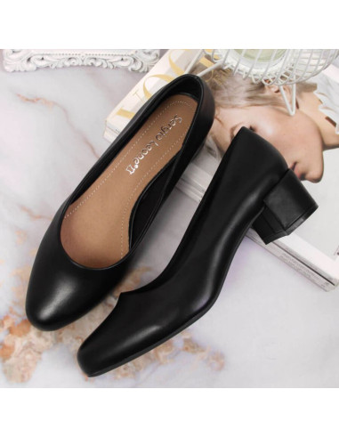 Czółenka na klocku czarne w sergio leone sk354a