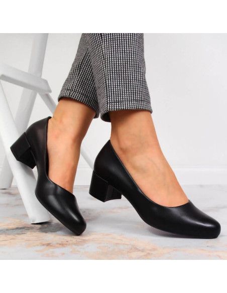 Czółenka na klocku czarne w sergio leone sk354a