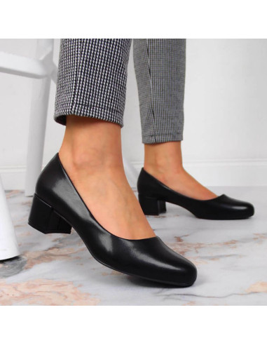 Czółenka na klocku czarne w sergio leone sk354a