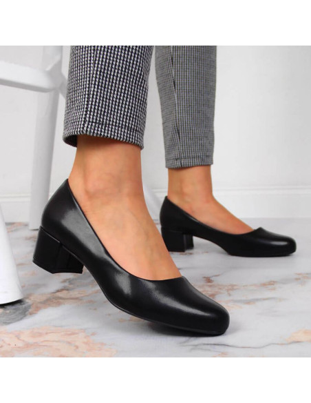 Czółenka na klocku czarne w sergio leone sk354a