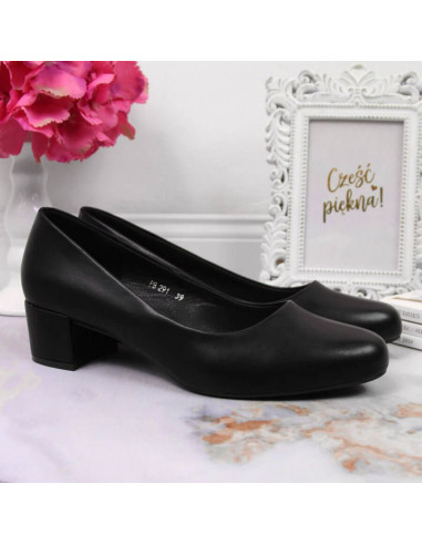 Czółenka na klocku czarne w sergio leone sk354a