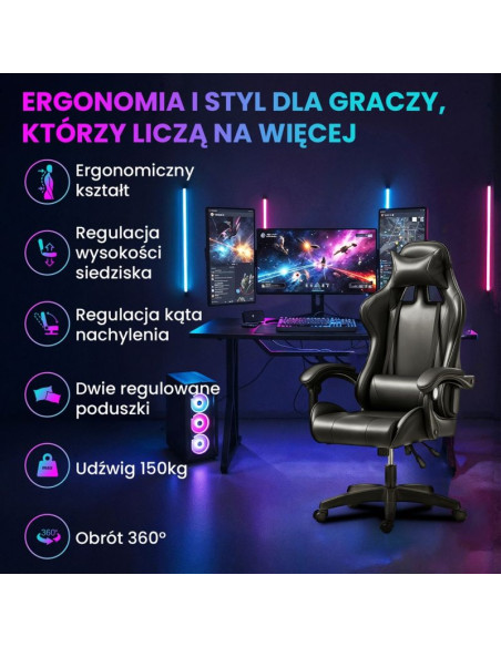 Extralink gaming | fotel gamingowy | biurowy, obrotowy, kubełkowy, czarny, g-524