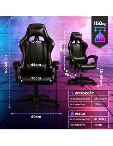 Extralink gaming | fotel gamingowy | biurowy, obrotowy, kubełkowy, czarny, g-524