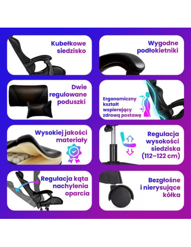 Extralink gaming | fotel gamingowy | biurowy, obrotowy, kubełkowy, czarny, g-524