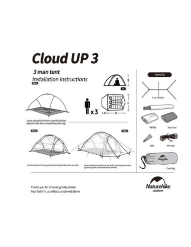 Naturehike namiot cloud up 3 20d updated nh18t030-t-forest green