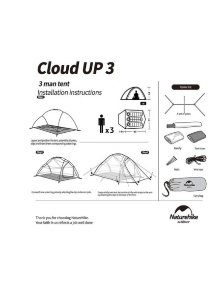 Naturehike namiot cloud up 3 20d updated nh18t030-t-forest green