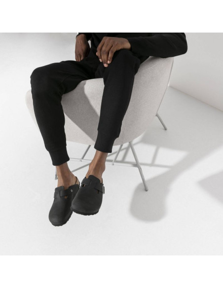 Chodaki damskie/męskie birkenstock boston black olejowana skóra klapki narrow wąskie (0059463)