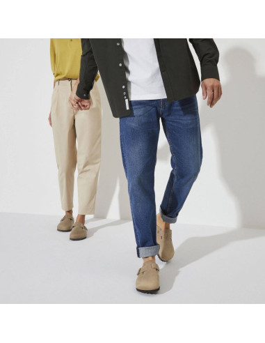 Chodaki damskie/męskie birkenstock boston tabacco brown olejowana skóra klapki regular szerokie (0960811)