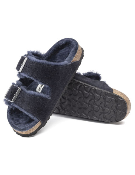 Klapki ocieplane birkenstock arizona vl shearling midnight skóra zamszowa szerokie regular (1020592)