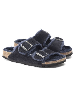 Klapki ocieplane birkenstock arizona vl shearling midnight skóra zamszowa wąskie narrow (1020583)
