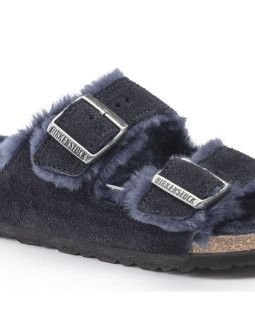 Klapki ocieplane birkenstock arizona vl shearling midnight skóra zamszowa wąskie narrow (1020583) 2
