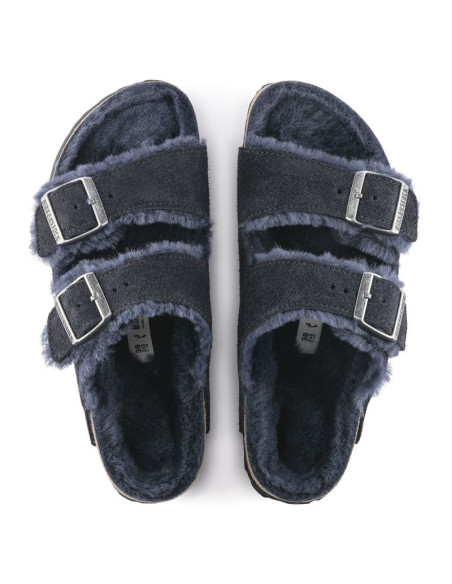 Klapki ocieplane birkenstock arizona vl shearling midnight skóra zamszowa wąskie narrow (1020583)