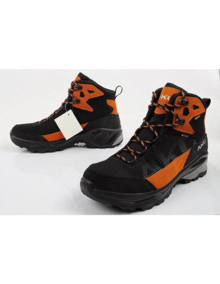 Aku buty sportowe trekkingowe męskie adapta gore-tex skórzane czarne pomarańczowe