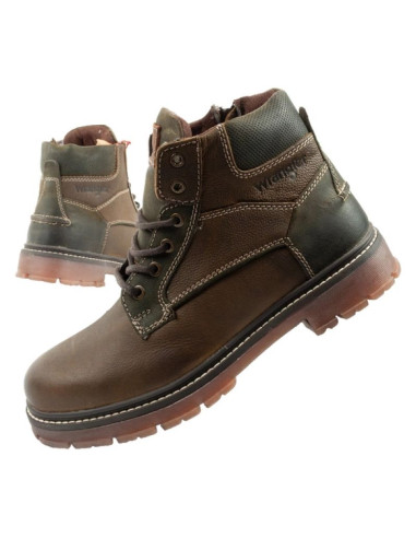 Wrangler allan mid buty męskie sztyblety trzewiki eleganckie skórzane zielone brązowe