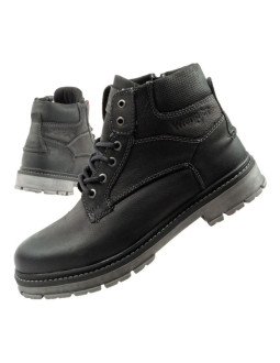 Wrangler allan mid  buty męskie sztyblety trzewiki eleganckie skórzane czarne