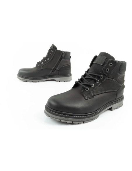 Wrangler allan mid  buty męskie sztyblety trzewiki eleganckie skórzane czarne