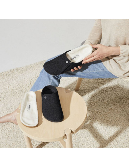 Kapcie damskie/męskie ocieplane birkenstock zermatt anthracite z wełnianego filcu regular szerokie (1015090)