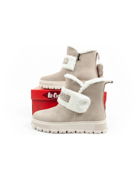 Lee cooper buty damskie botki zimowe modne kożuszek ocieplane skóra beżowe