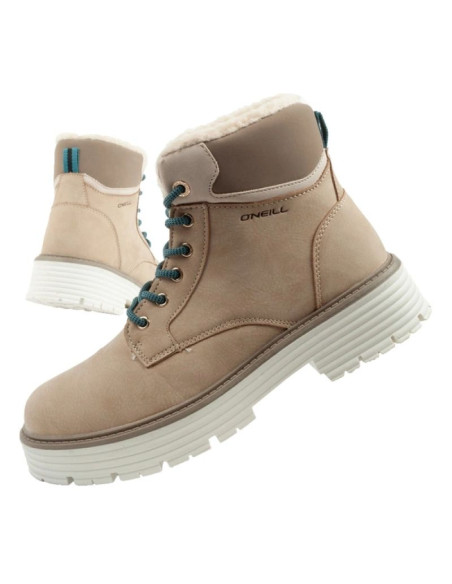 O'neill buty trapery zimowe damskie botki za kostkę ocieplane modne beżowe białe