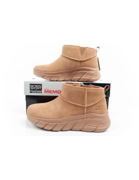 Skechers buty zimowe damskie botki za kostkę ocieplane skórzane brązowe