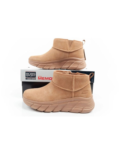 Skechers buty zimowe damskie botki za kostkę ocieplane skórzane brązowe
