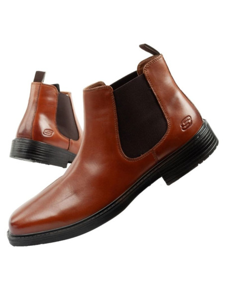 Skechers buty męskie sztyblety miller-boris eleganckie skórzane brązowe