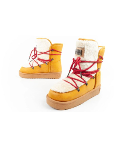 D.franklin buty śniegowce damskie zimowe modne futerko ocieplane musztardowe