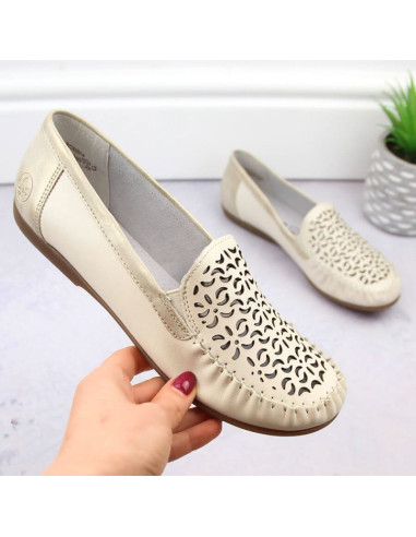 Skórzane komfortowe półbuty ażurowe rieker w rkr658