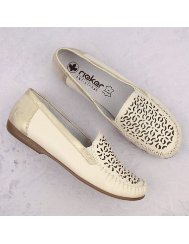 Skórzane komfortowe półbuty ażurowe rieker w rkr658