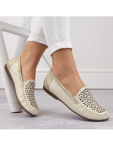 Skórzane komfortowe półbuty ażurowe rieker w rkr658