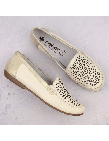 Skórzane komfortowe półbuty ażurowe rieker w rkr658