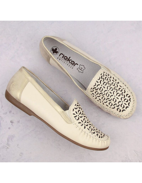 Skórzane komfortowe półbuty ażurowe rieker w rkr658