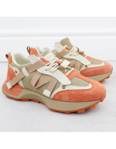 Skórzane sneakersy damskie beżowo pomarańczowe goe rr2n4064