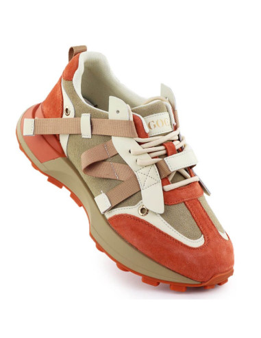 Skórzane sneakersy damskie beżowo pomarańczowe goe rr2n4064