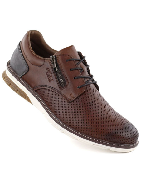 Skórzane komfortowe półbuty męskie brązowe rieker 14412-24