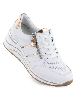 Skórzane sneakersy damskie na koturnie białe remonte rieker d0t04-80