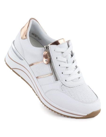 Skórzane sneakersy damskie na koturnie białe remonte rieker d0t04-80