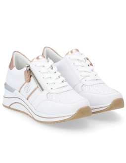 Skórzane sneakersy damskie na koturnie białe remonte rieker d0t04-80 2
