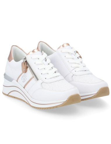 Skórzane sneakersy damskie na koturnie białe remonte rieker d0t04-80