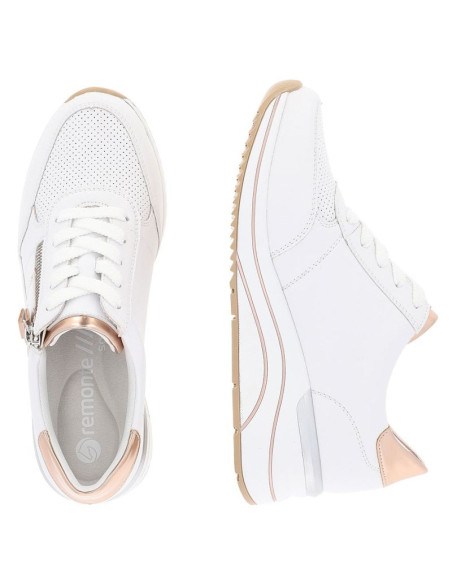 Skórzane sneakersy damskie na koturnie białe remonte rieker d0t04-80