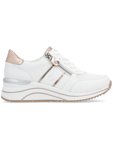 Skórzane sneakersy damskie na koturnie białe remonte rieker d0t04-80