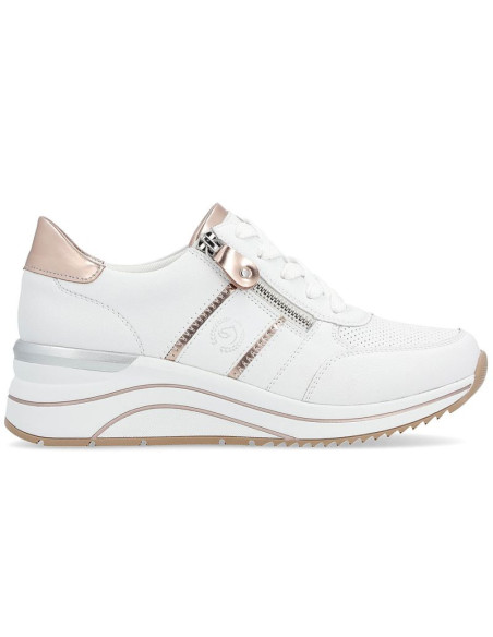 Skórzane sneakersy damskie na koturnie białe remonte rieker d0t04-80